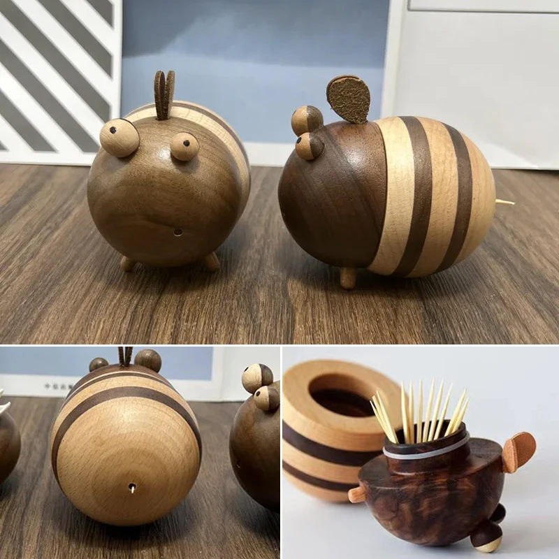 

Bee Shape Toothpick Box Wooden Toothpick Dispenser Toothpick Holder Friends Gift Home Decor and Dining Room Decoration