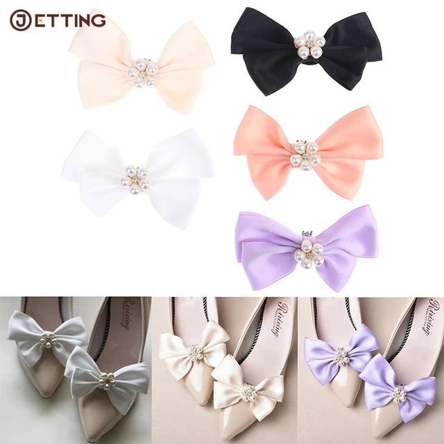 1 Pair Bow Shoe Clips Pearl Bowknot Shoe Charms Removable Shoes Jewelry Decorative Shoe Accessories for Wedding Party Shoe Decors White, Women's, Size