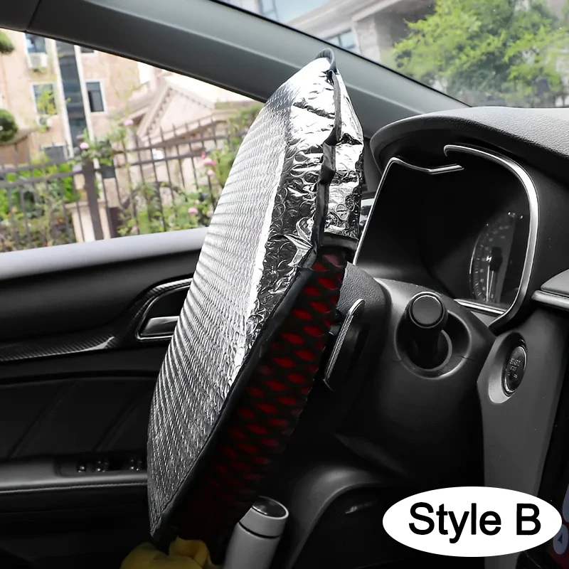 Steering Wheel Sun Shade - Double Thick, Foldable, Anti-UV Sunscreen Cover (Silver)