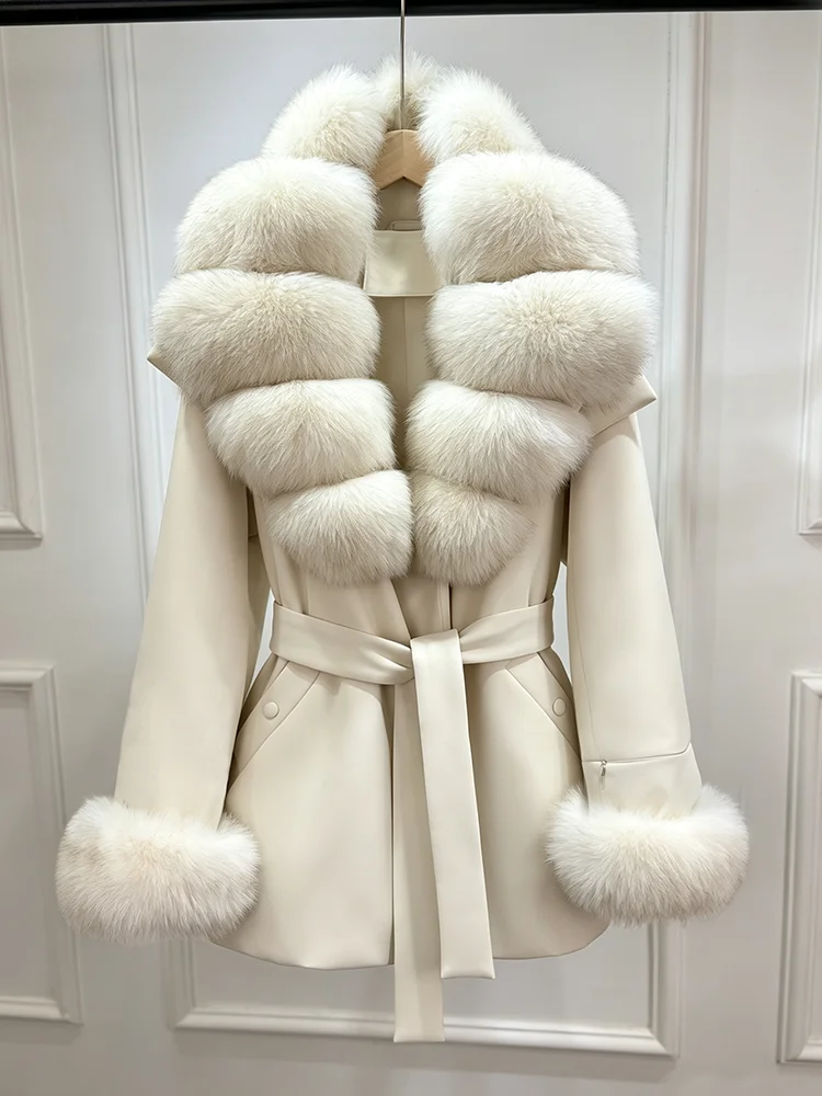 Janveny Luxury Women's Winter Down Jacket 2026 New Large Natural Real Fox Fur Cuff 90% White Duck Down Coat Female Feather Parka