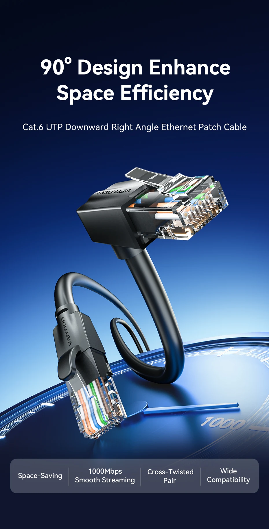 Cat6 Ethernet Cable 90° Right Angle Design CAT 6 Networking Internet Lan Cord fo