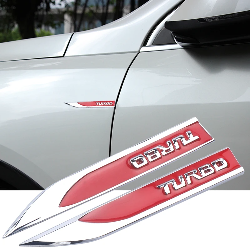 2Pcs 3D Metal Turbo Badge Car Body Fender Side Sticker Per Kia Suzuki Toyota Vw Audi Volvo Hyundai Seat Dodge Jeep Skoda Renault