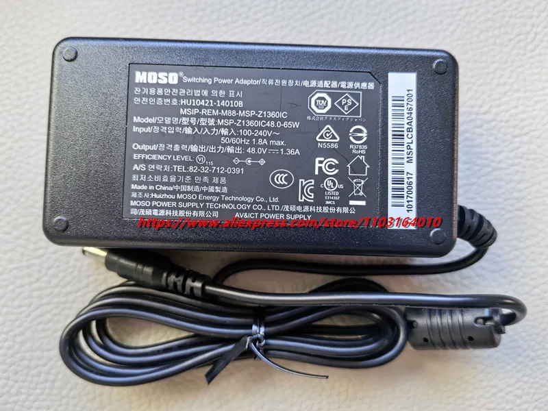 Original MOSO 48V 1.36A 65W AC Adapter Charger For Hikvision Video