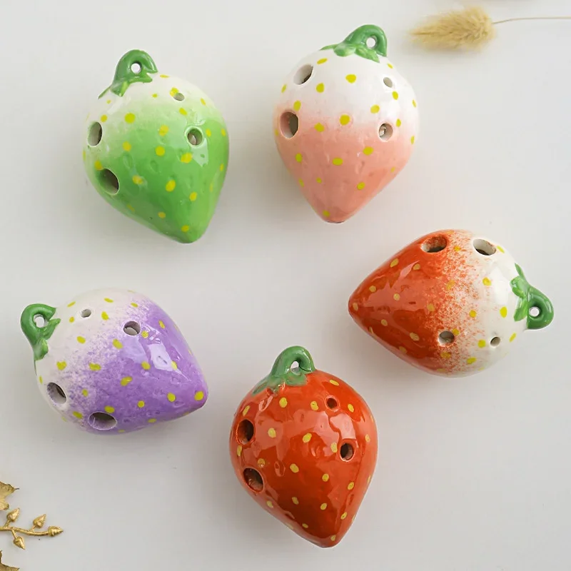 Strawberry Fruits Ocarina 6 Holes Creative Gradient Color Students Ceramics Handmade Ac Tone Orff Instruments for Beginners