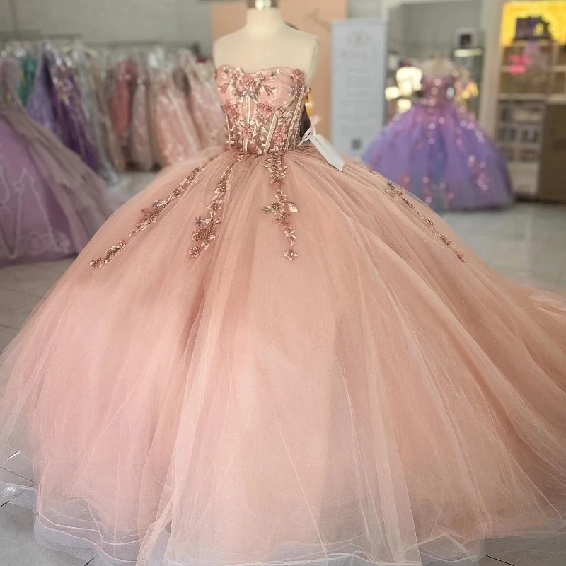 

Pink Quinceanera Dress 2024 Mexican Off The Shoulder Vestidos De 15 Princess Sweet 16 Birthday XV Ball Gown Cinderella Girl Dres