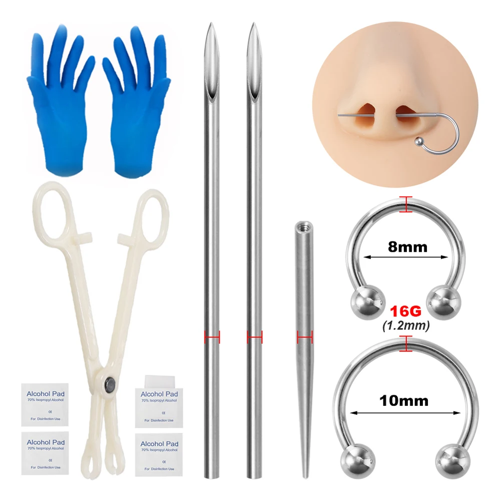 Body Piercing Kit Body Piercing Kit Surgical Steel Threaded Taper Pin Needles Lip Nose Tongue Cartilage Eyebrow Navel Piercing Jewelry Tool Pliers