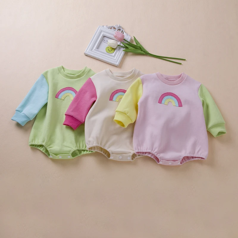 

0-2 Years Newborn Bodysuits Infant Baby Girls Boys Romper Clothes Casual Spring Fall Long Sleeve Cotton Rainbow Jumpsuits