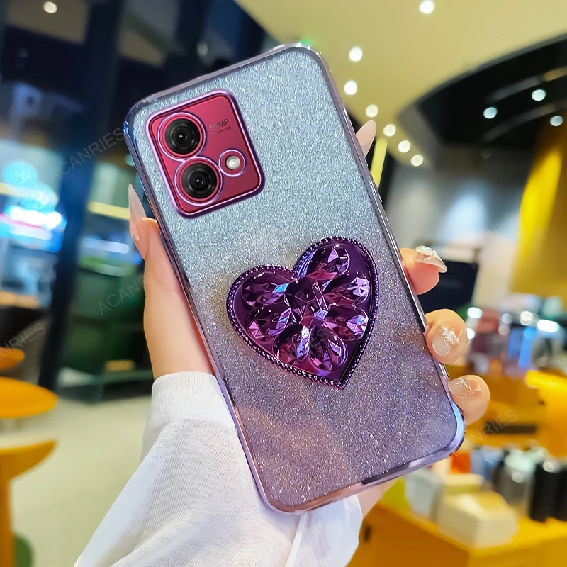 Heart Stand Glitter Plating Silicone Soft Phone Case