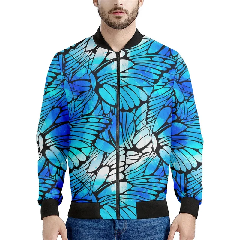 Chaquetas con estampado 3D de mariposas e insectos de colores para hombre, ropa holgada, sudadera informal, chaqueta bomber con cremallera, ropa de calle, abrigo