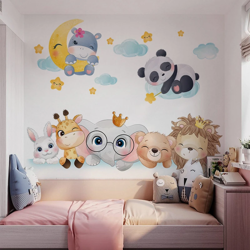 Cartoon Cute Animal Wall Stickers Good Night Bear 3D Bedside Background Layout Kindergarten Classroom Home Decoration Wallpaper yy slide children indoor home kindergarten outdoor small baby slide