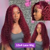 40 Inch 99j Burgundy 13x6 Hd Lace Frontal Human Hair Wig Red Colored Remy Wig 13x4 Transparent Lace Curly Deep Wave Frontal Wig 2