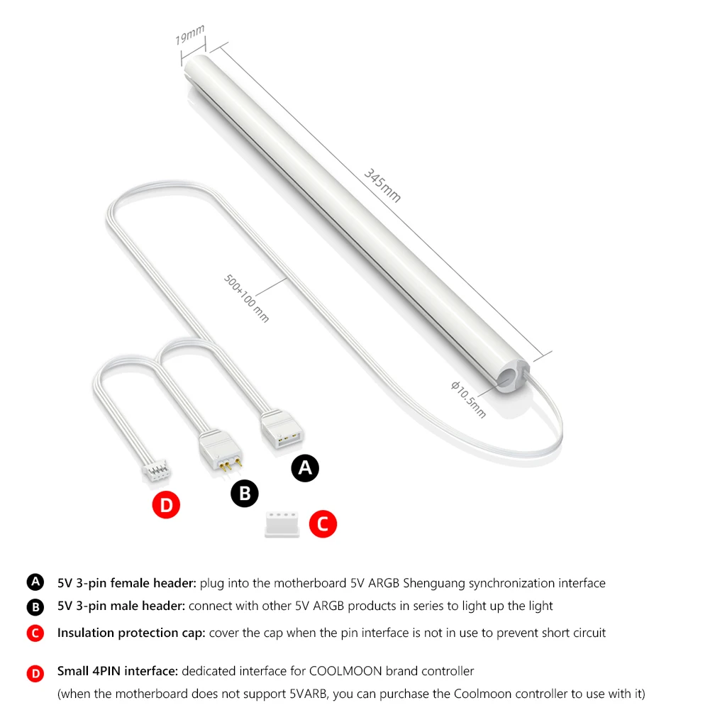 Tubo de Mangueira Coolmoon Aura Sincronização Luminosa Manga Silicone Raditor Refrigeração Água Tubo 5v 3pin Argb 4pin Computador Case Decoração - Imagem 6