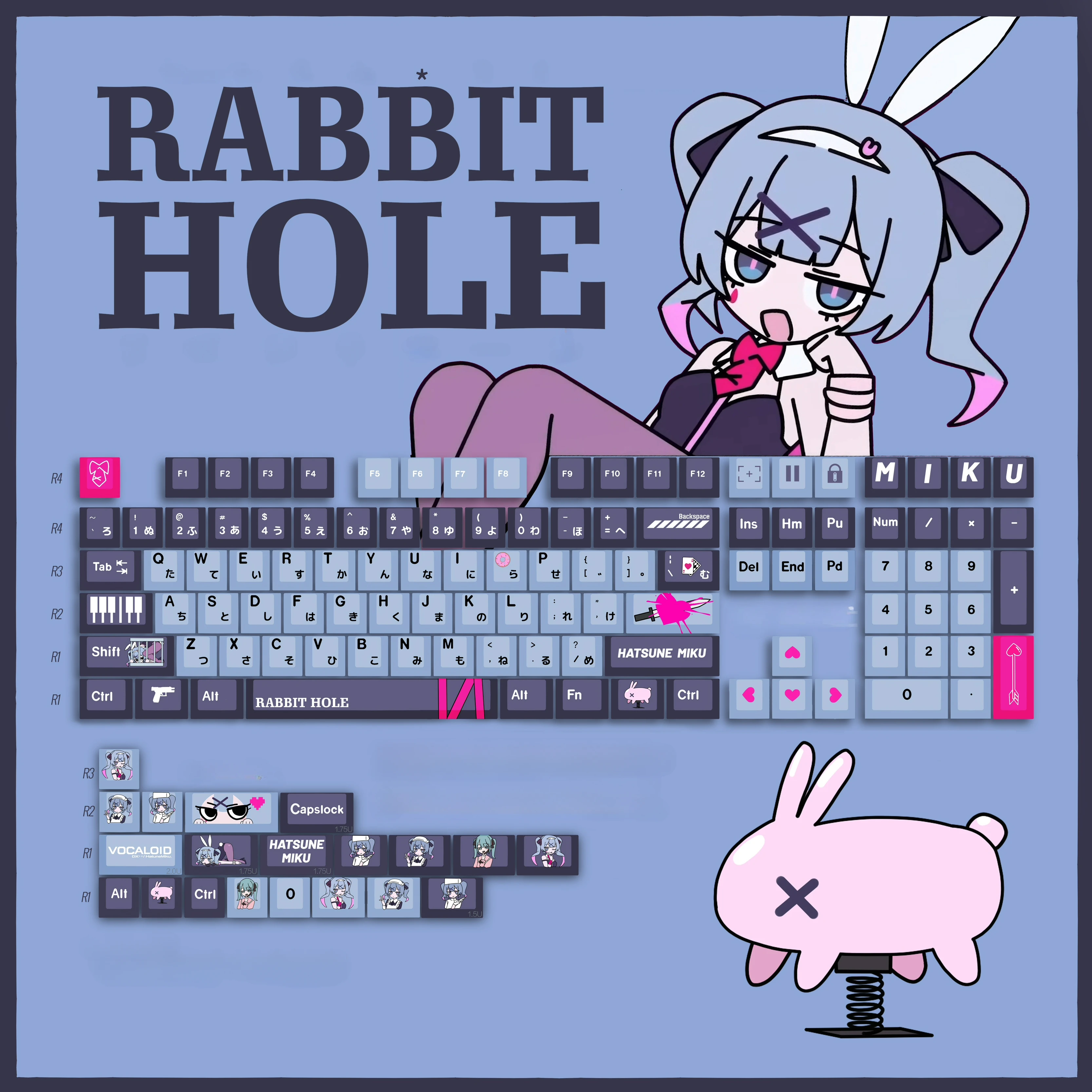 

129 Keys/Set Anime Cosplay Miku Rabbit Hole Cute PBT Keycaps for Cherry Profile MX Switch Mechanical Keyboard Game DIY Custom