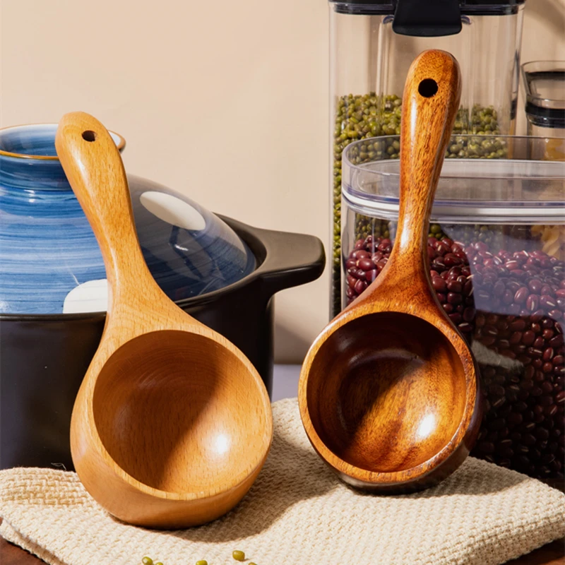 Creative Wooden Ramen Spoon Tableware Bouillon Soup Ladle Japanese Style Short Handle Water Scoop Home Kitchen Accessories