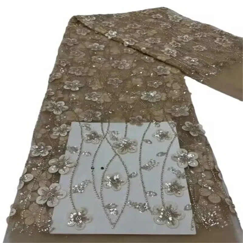 

Gold African 3D Sequins Lace Fabric 2023 5 Yards High Quality French Nigerian Groom Lace Fabric For Sewing Dress Wedding Party