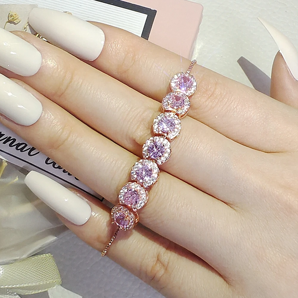 Sf817180e95304de3a6163b781029f8a8a New Luxury Green Pink Rose Gold Silver Color CZ Bracelet Bangle for Wedding Women on Hand Gift Jewelry Mallzona