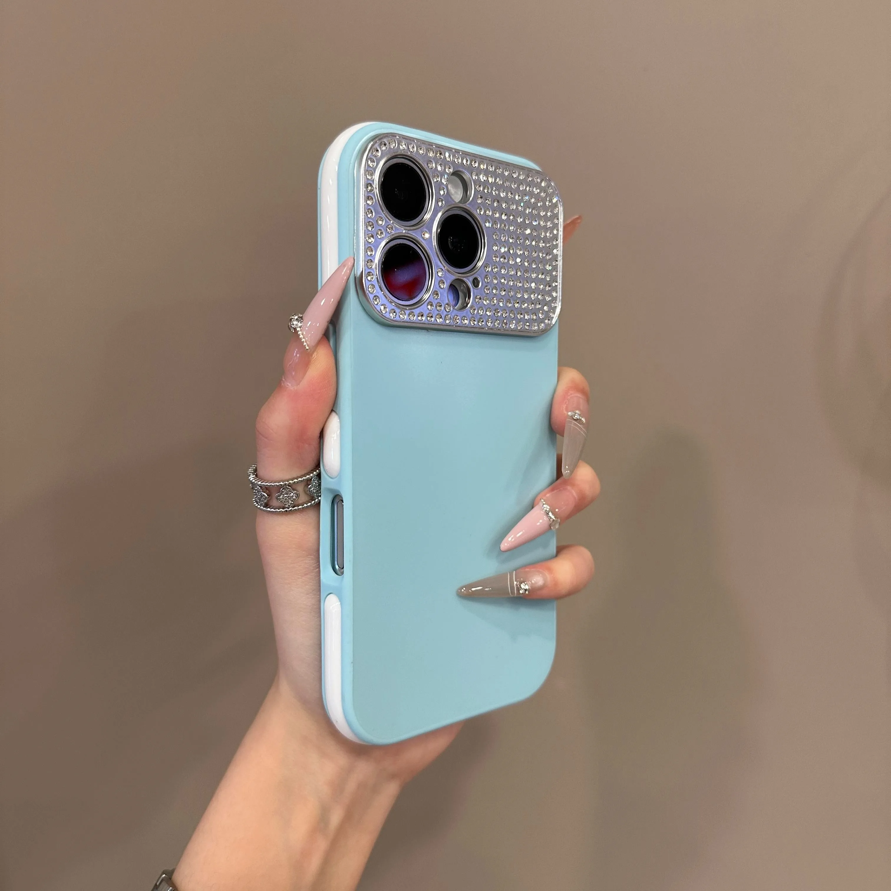 Glamorous Glitter Shockproof Camera Protection Case with Diamond Accents - Candy Color Bumper