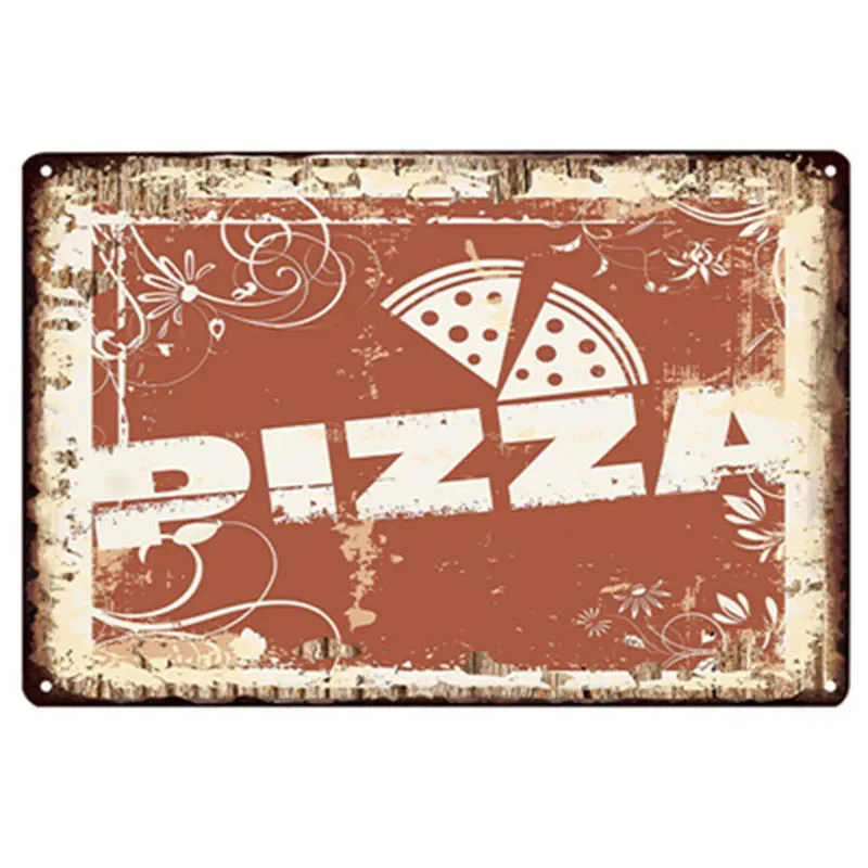 Vintage Tin Pizza Sign - Retro Metal Wall Art for Dining Room or Restaurant Decor