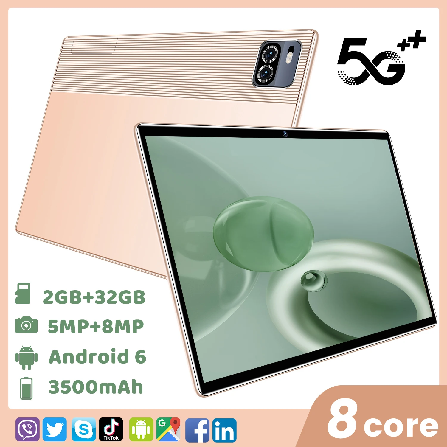 Tablet Da 10.1 Pollici Android Nuova Versione Globale Tablet Android 2Gb + 32Gb 5Mp + 8Mp 3500Mah Android 6.0 Network 8 Core Tablet Bluetooth