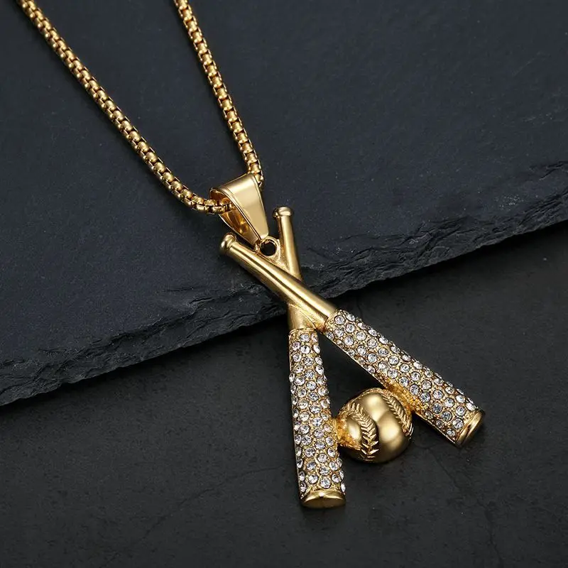 Zirkon Baseball Anhänger Titan Stahl Männer Frauen Personalisierte Hip-hop Mode Halsketten Schmuck Es wird nicht Farbe verlieren