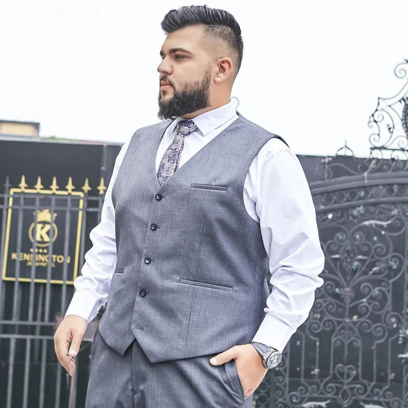 2025 Plus Size Suit Vest Men Solid Color Single Breasted Waistcoat For Host Groom Groomsmen Grey Black Navy Waist Coat 9XL 4