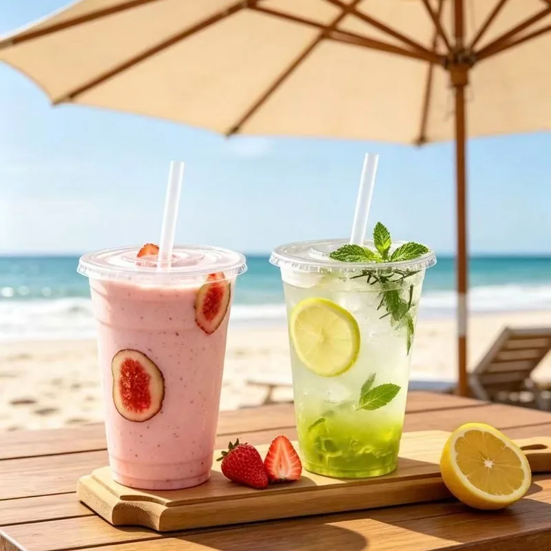 Disposable Plastic Cups with Lids - 50 Pack, Versatile
