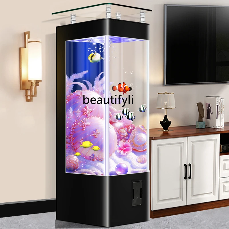 

Straight Curved Automatic Filtration Water Circulation Household Living Room Fish Tank Floor Small Vertical Glass Fish Globe