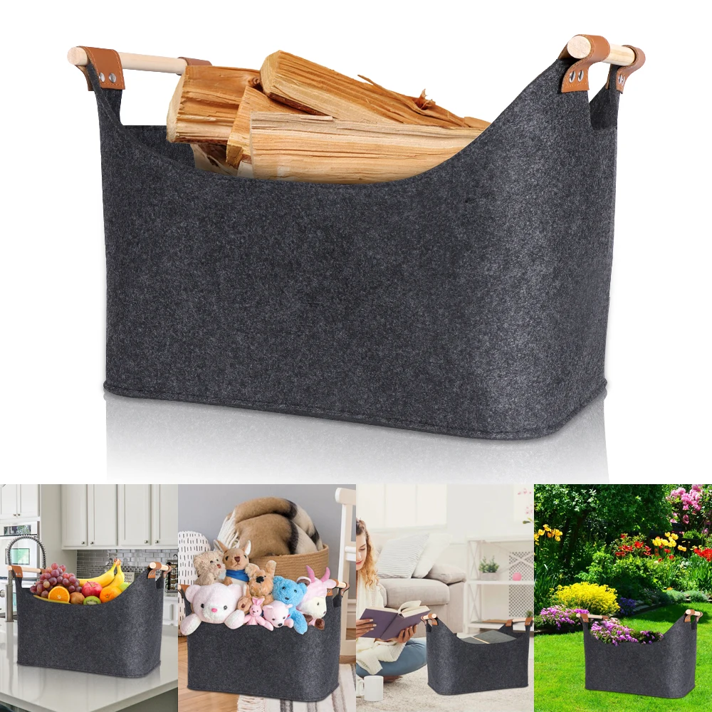 

Felt Storage Bag Firewood Bags Fruit Vegetable Basket Clothes Toys Organizer Bag Planting Flowers Bag Home Storage Felt Bags