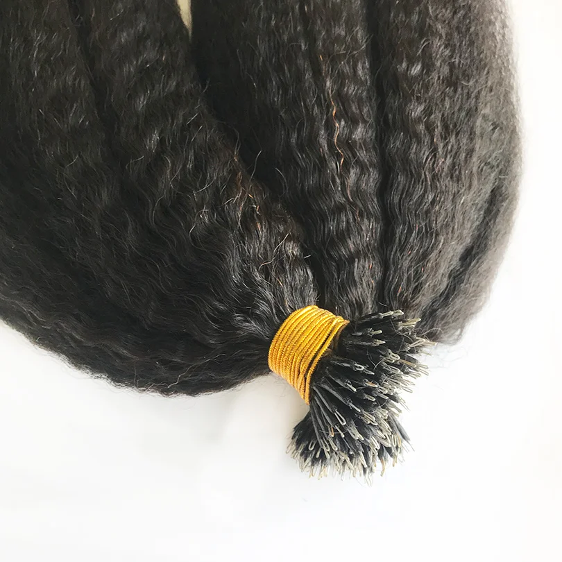 Peruvian Human Hair Nano Ring Extensions Kinky Straight Natura Color Hair Nano Tips Microlinks for Women