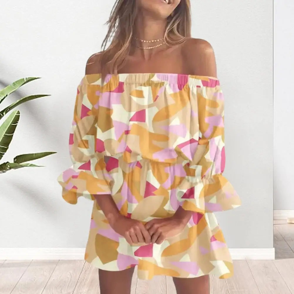 

Off Shoulder Dress Off-shoulder Printed Dress Elegant Off Shoulder Ruffle Mini Dress for Women Summer Vacation Beach