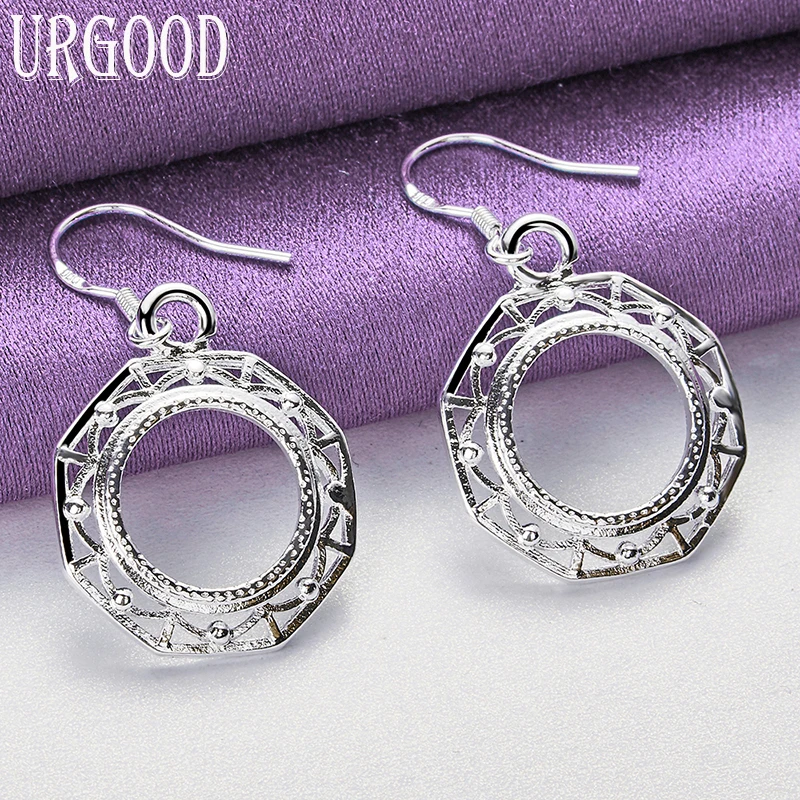 

925 Sterling Silver Simple Circular Pattern Earrings For Women Party Engagement Wedding Gift Fashion Jewelry