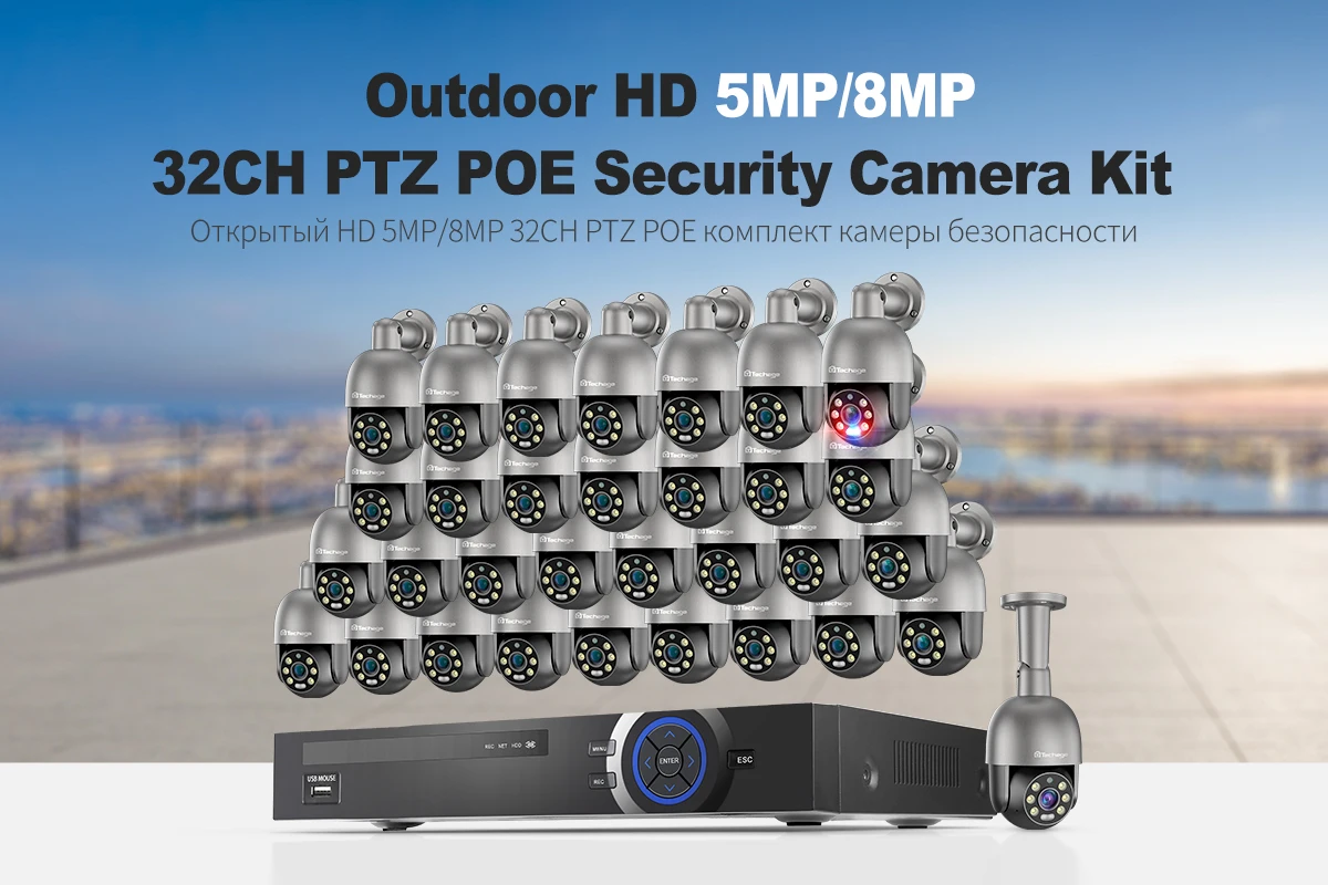 Sf817cedc083b4ca2b6f80f1388168a2fg Techage 32CH 5MP 8MP POE PTZ Camera System Smart Ai Human Detected Two-way Audio Color Night 4K H.26S Security Surveillance Kit