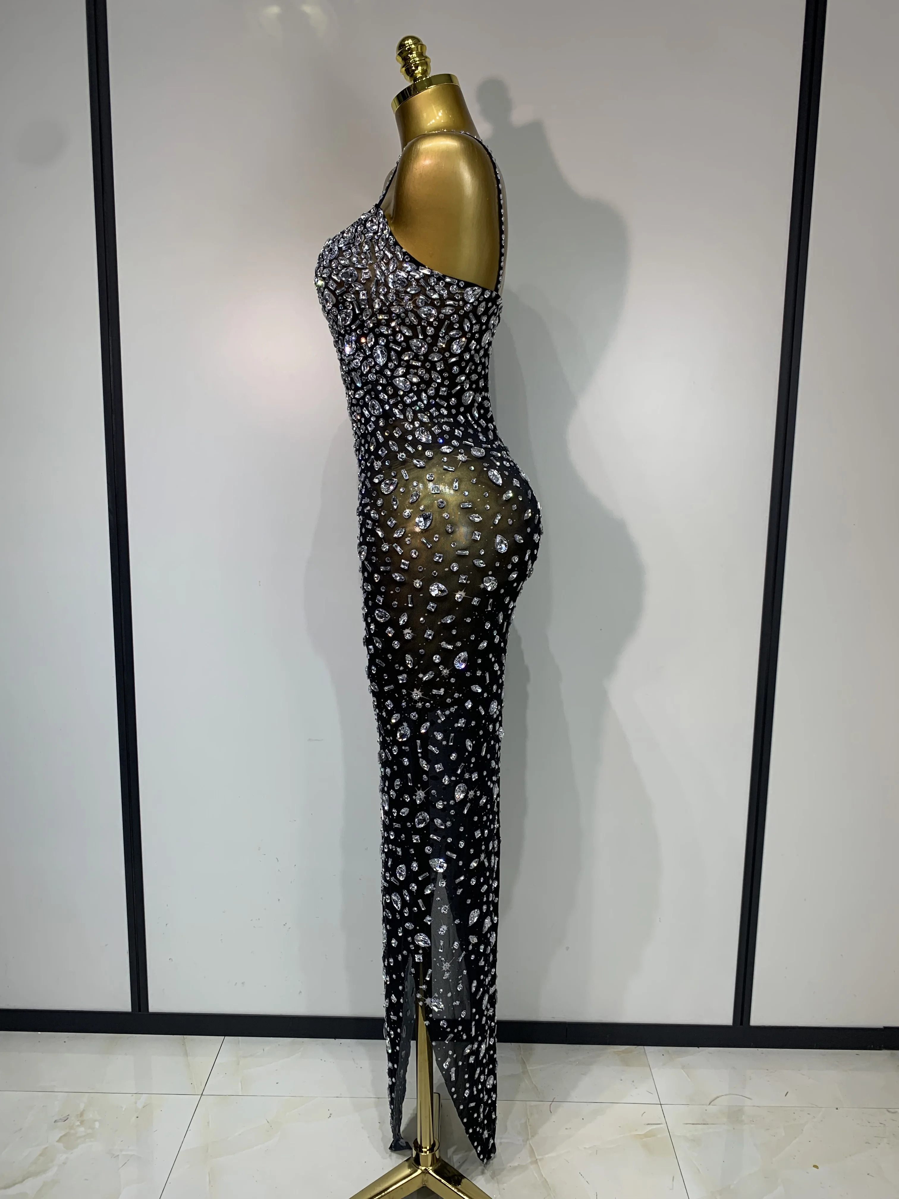 Women Sexy Sleeveless Rhinestone Bodycon Maxi Long Dress Evening Party  Birthday Costume Bar Nightclub Stage Performance Clothing - AliExpress  200000345