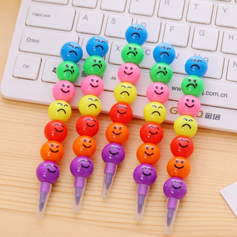 1/5/10 Pcs Creative 7 Colors Sugar-Coated Round Gourd crayon Cartoon Graffiti Pen Fun Learning Stationery Gifts For Kids colored crayons children painting supplies