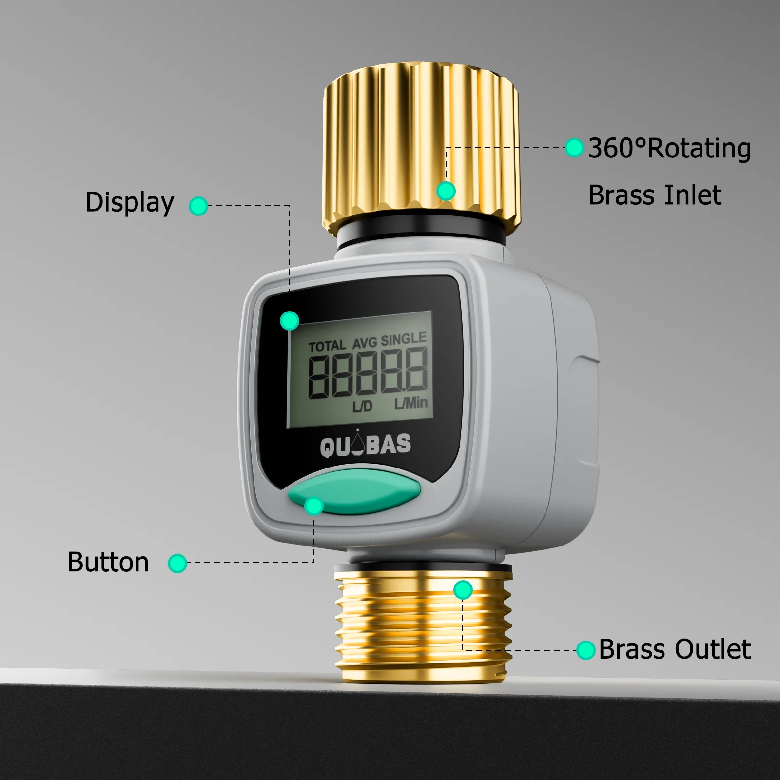 2 Pack Water Flow Meter Brass Inlet Outlet Measure Gallon/Liter Consumption Flow Rate RV Water Tank Filling