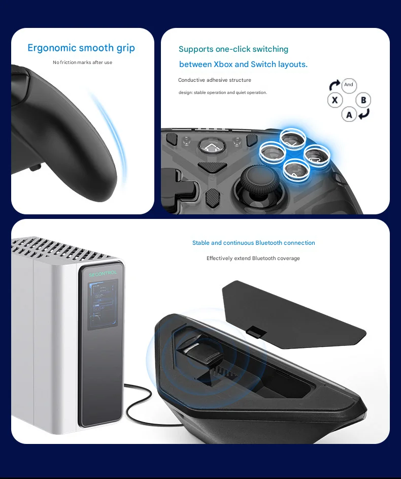 Abxylute C8 무선 블루투스 트라이 모드 게임 컨트롤러 PC 모바일 태블릿용 홀 이펙트 조이스틱 게임패드 인체공학적 선물