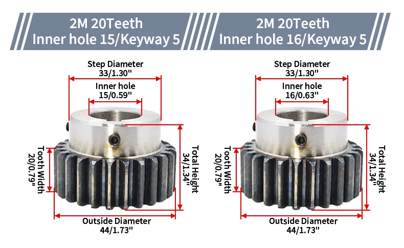 1/2/4PCS Stirnrad Ritzel 2M16T/17T/18T/19T/20T/21T/22T/23T/24T Gerade Zahnräder Mit Schritt Innen Loch 10/12/14/15/18/20mm CNC Getriebe – Detail 20