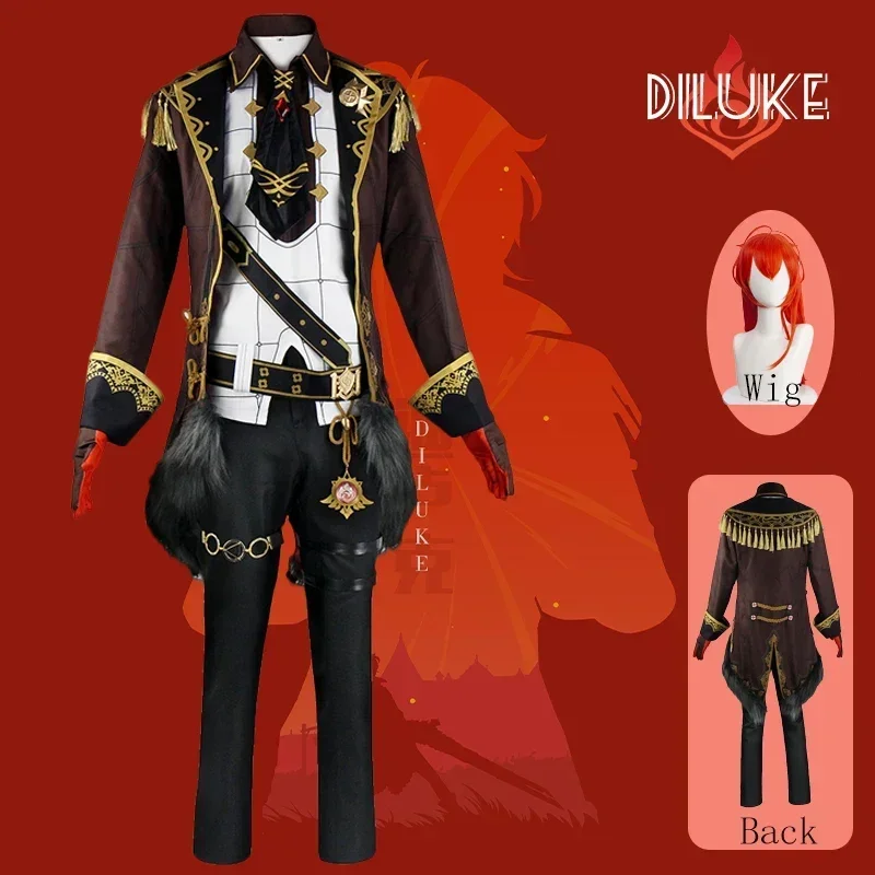 

Genshin Impact Diluke Cosplay Costume Uniform Wig Anime Halloween High-quality Costumes for Men Game Diluc