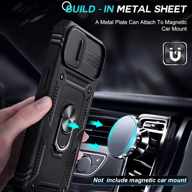 아이폰 17 16 16e 15 14 13 12 11 Pro Max Plus Mini XS XR 8 Plus 8 7 SE용 360도 회전 카메라 보호 기능이 있는 헤비 듀티 킥스탠드 케이스