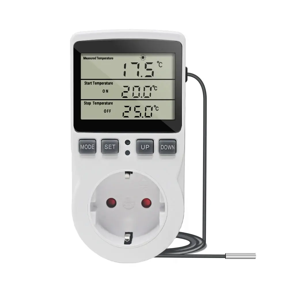   EU 플러그 디지털 온도 컨트롤러 타이머 소켓 온도조절기, 타이머 스위치, 냉각 가열 온도 센서 
