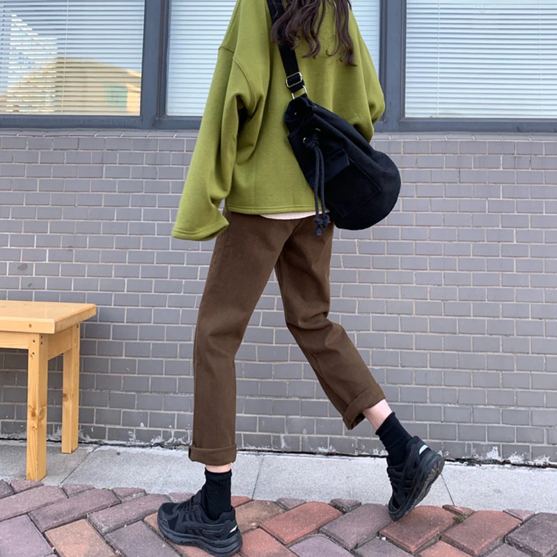 Women Trousers High Waist Large Size Pants 2023 Spring New Brown Straight Denim Vintage Slender Office Lady Jeans Female Casual