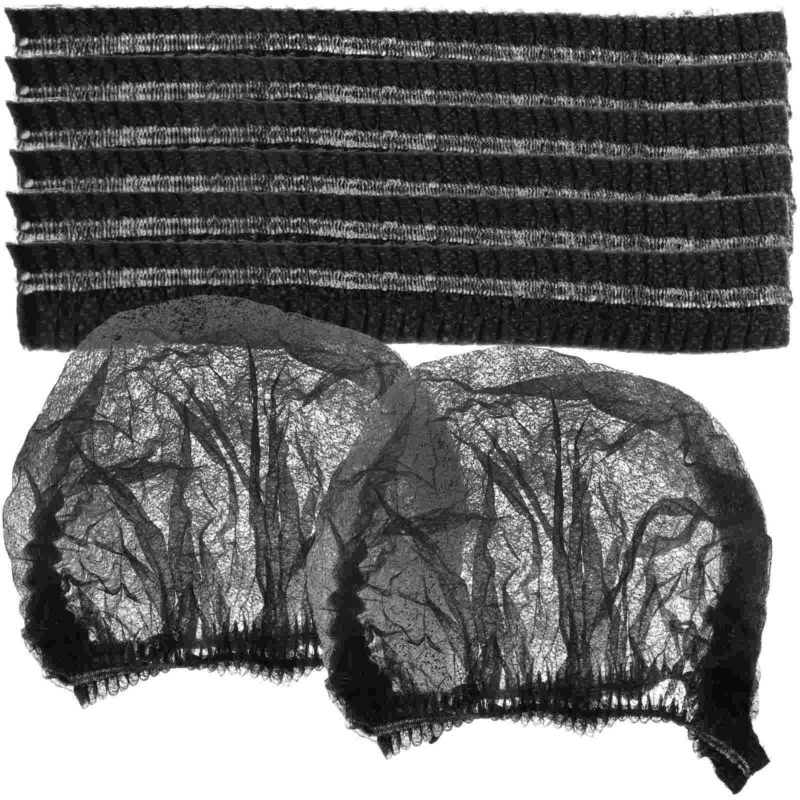 100pcs Disposable Cleaning Cap Non Woven 21 Inch Black Mesh Hair Net Dust Proof Food Service Workshop Cover