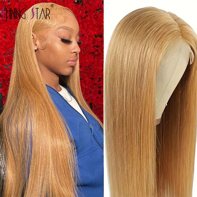 

#27 Honey Blonde 13x6 Transparent Lace Front Wigs Human Hair Straight 13x4 Brazilian Remy Glueless Lace Frontal Wigs For Women