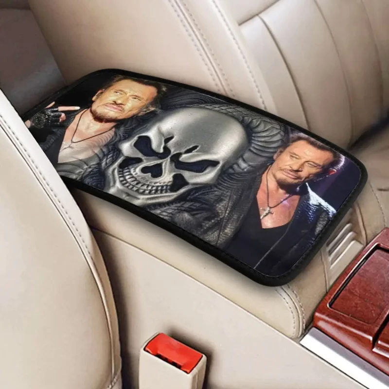 

Johnny Hallyday Skull Car Armrest Box Pad Non-Slip Heavy Metal Rock Center Console Protection Cover Mat Universal Fit