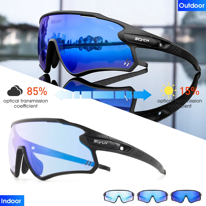 SCVCN Red Bule Photochromic Sunglasses MTB Road Cycling Glasses Men Women Sports Running Goggles UV400 Bike Bicycle Eyewear