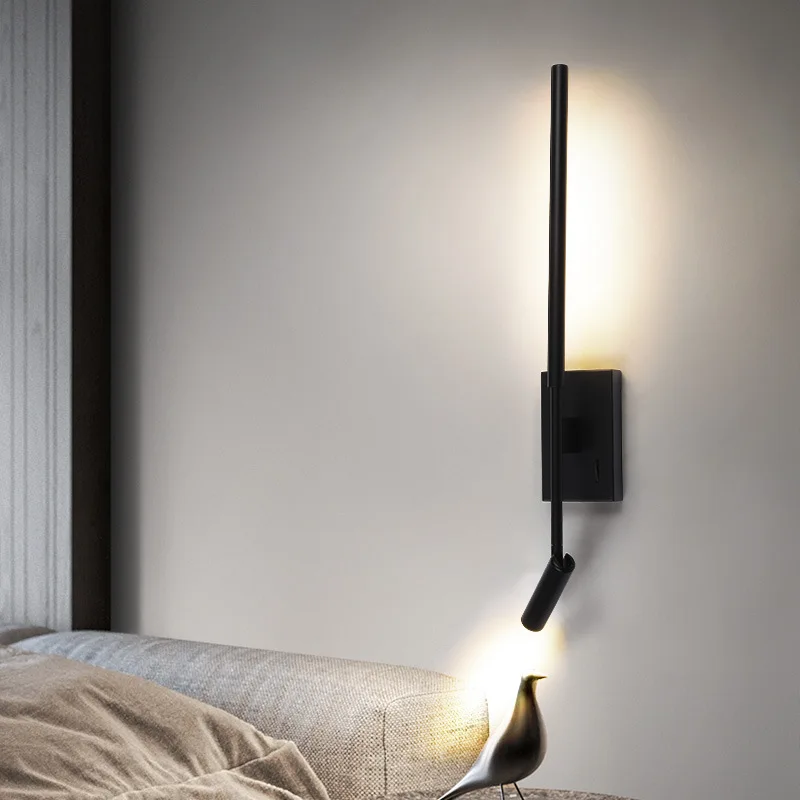 

Modern Minimalist Long Wall Lamp Black Aluminum Line Wall Spotlight Lamp Creative Hotel Bedside LED Surface Mounted Reading Lamp