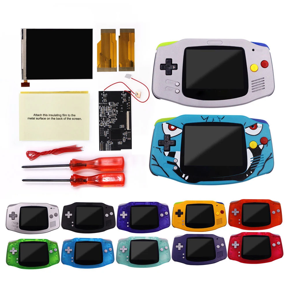 Controle Touch & Botão Modelos v2 Ips Lcd Retroiluminação para Console Game Boy Advance Gba com Capa Protetora Pré-cortada