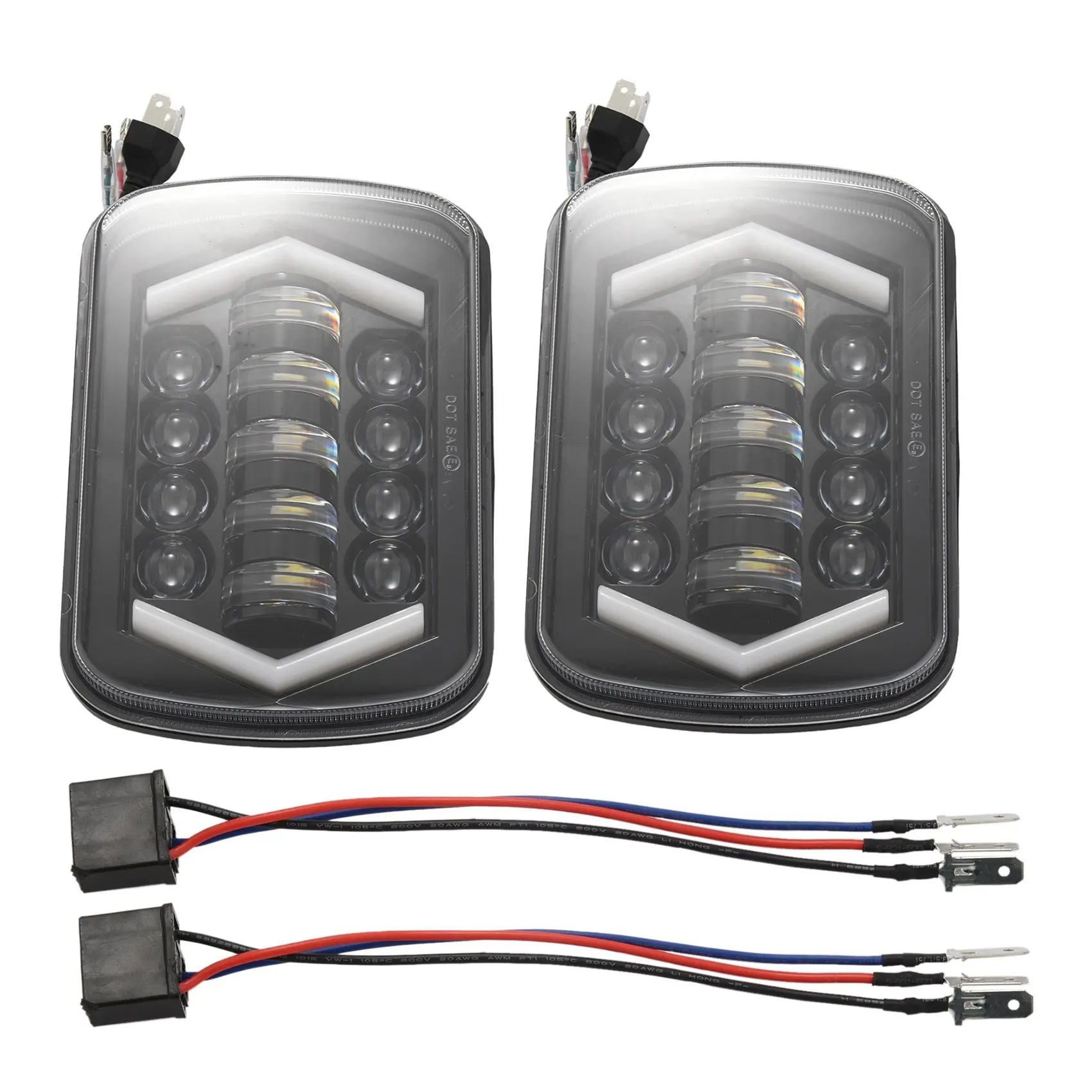 

Светодиодные фары Halo 2 шт, 7x6 дюймов, 5x7 дюймов, квадратная Светодиодная головка, лампа со стрелками «ангельские глазки», дневные ходовые огни, световой сигнал поворота, детали H605