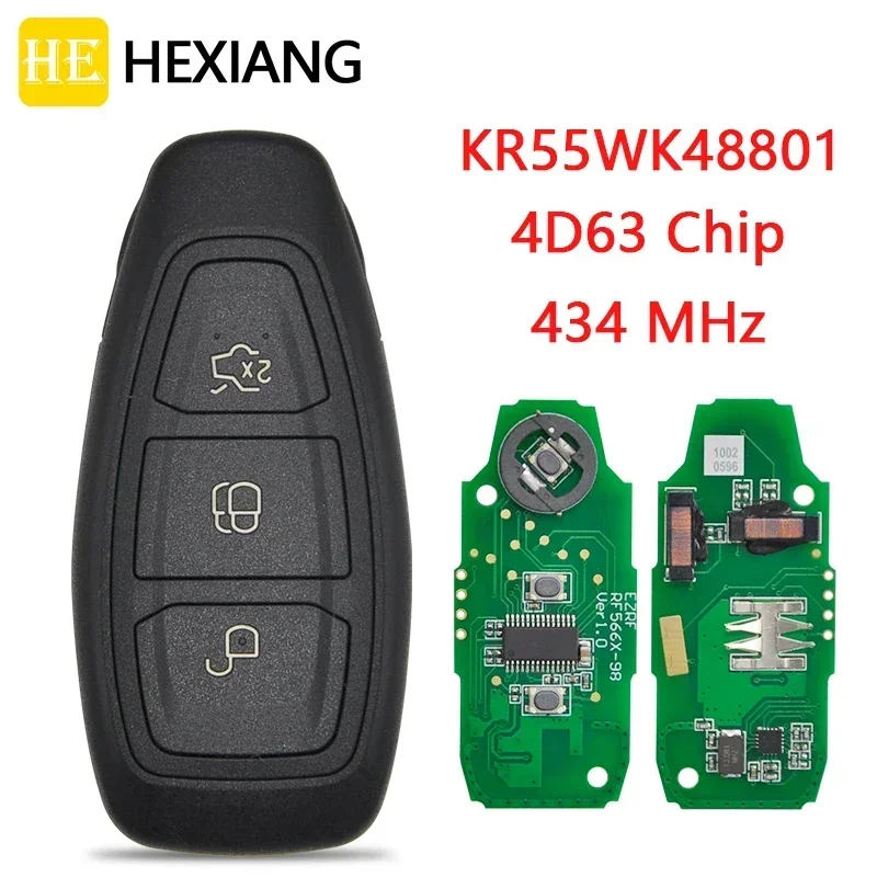 

HE Xiang Car Remote Control Key For Mondeo Kuga Fiesta B-Max Ford Focus C-Max 434 FSK 4D63 Chip FCC KR55WK48801 Auto Smart