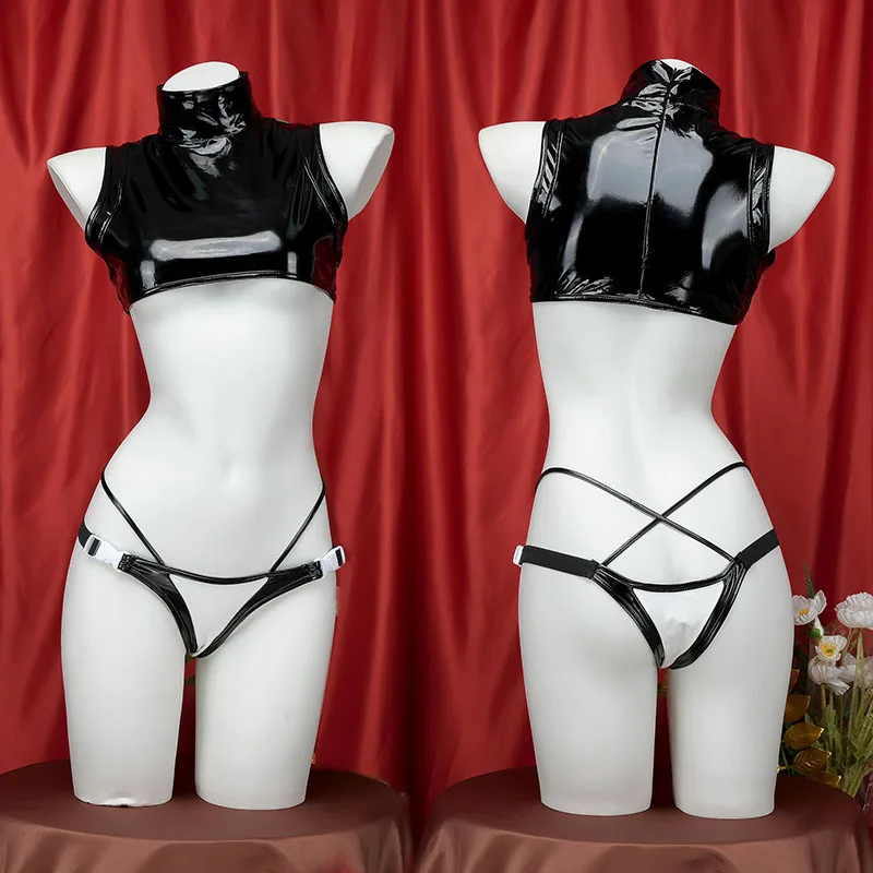 

Sexy Anime Woman Black Leather Bodysuit Combat Tight Fitting Clothes Motorcycle Girl Black Leather Bodysuit Combat Tight Clothes